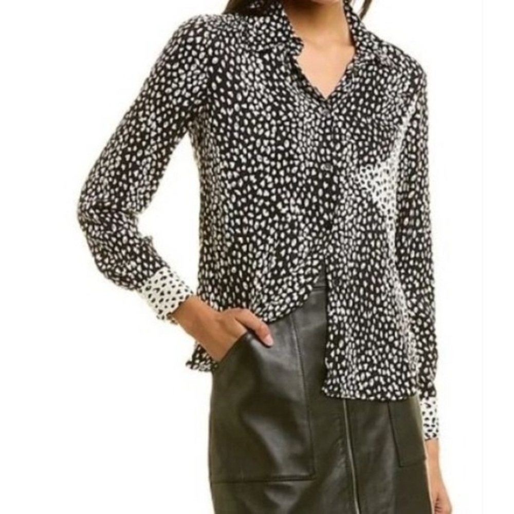 Maje Celia Black & White Animal Print Button Front Blouse – Size 3 (Large)